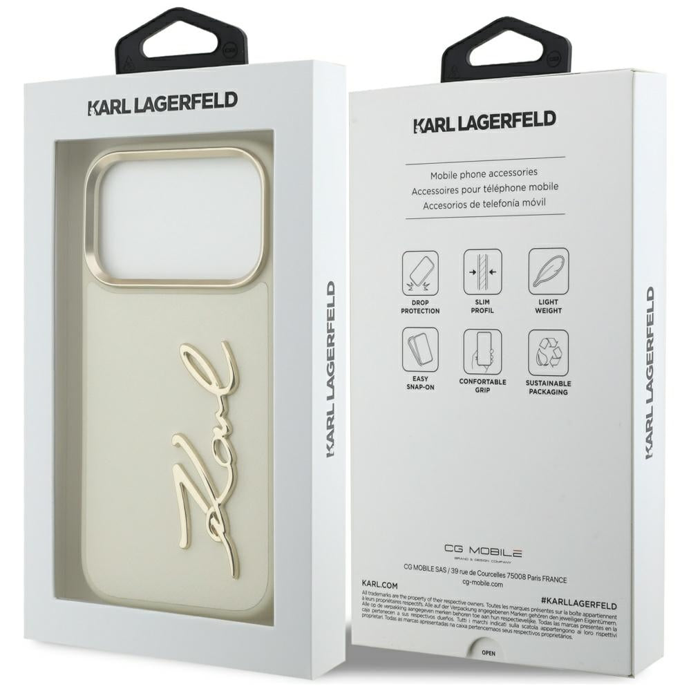 Hoes voor Apple iPhone 17 Pro Max, Karl Lagerfeld, Script Logo, Beige