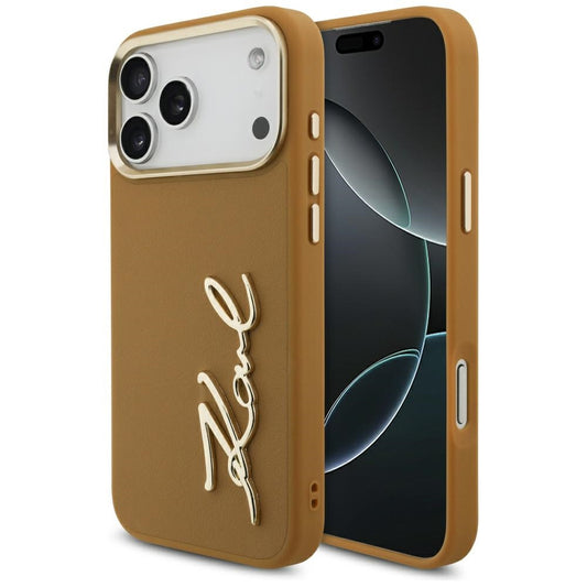 Hoes voor Apple iPhone 17 Pro Max, Karl Lagerfeld, Script Logo, Bruin