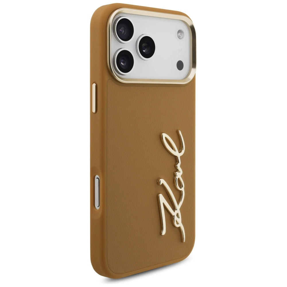 Hoes voor Apple iPhone 17 Pro Max, Karl Lagerfeld, Script Logo, Bruin
