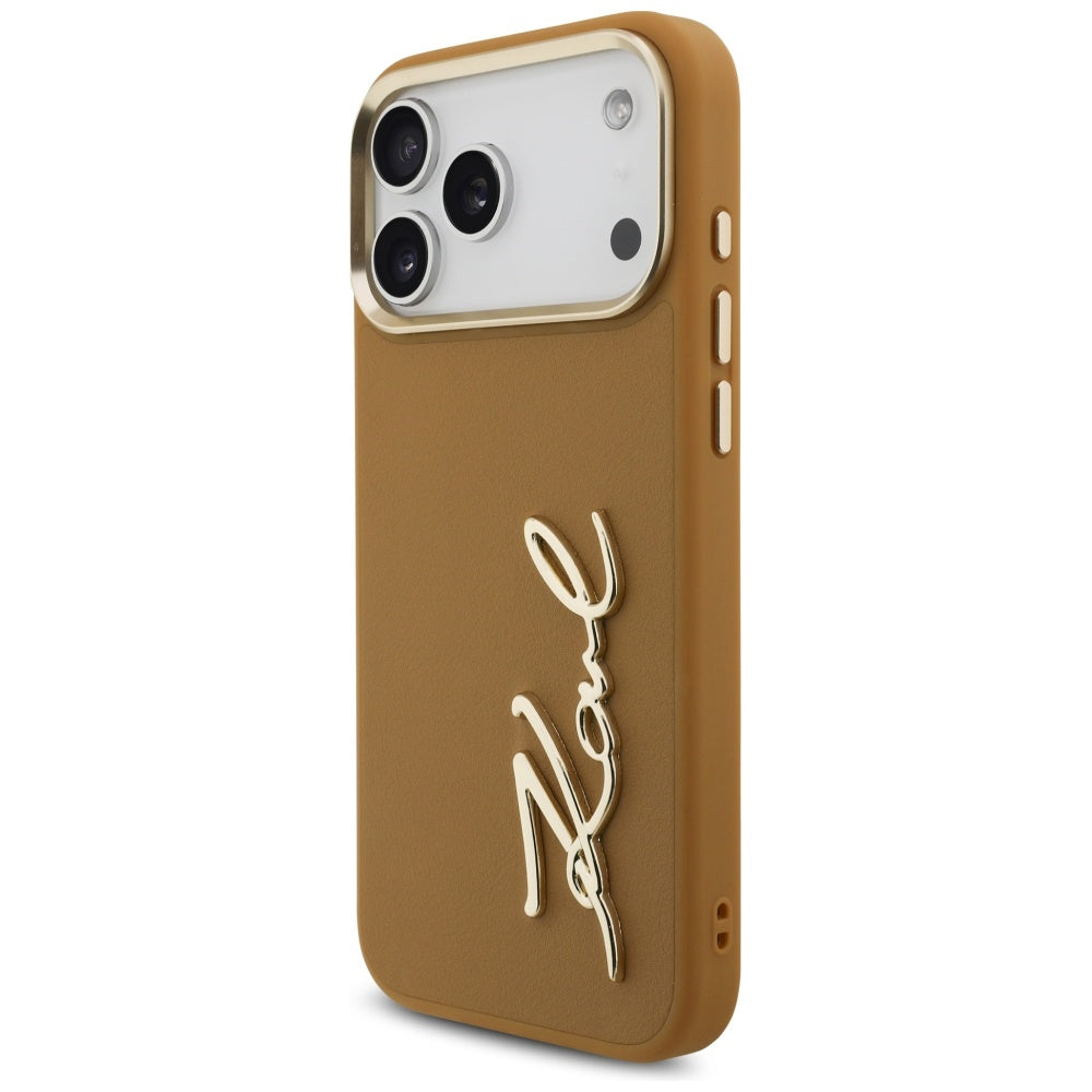 Hoes voor Apple iPhone 17 Pro Max, Karl Lagerfeld, Script Logo, Bruin