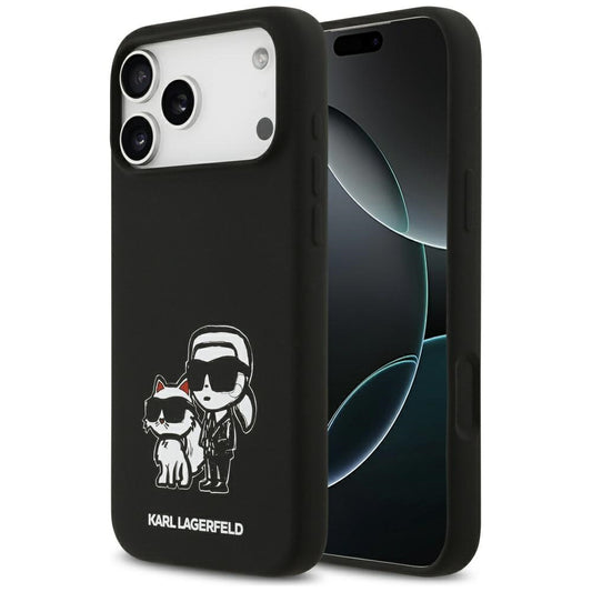 Hoes voor Apple iPhone 17 Pro Max, Karl Lagerfeld, Sketch en Logo Karl & Choupette, Zwart
