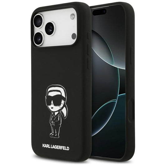 Hoes voor Apple iPhone 17 Pro Max, Karl Lagerfeld, Sketch en Logo Karl, Zwart