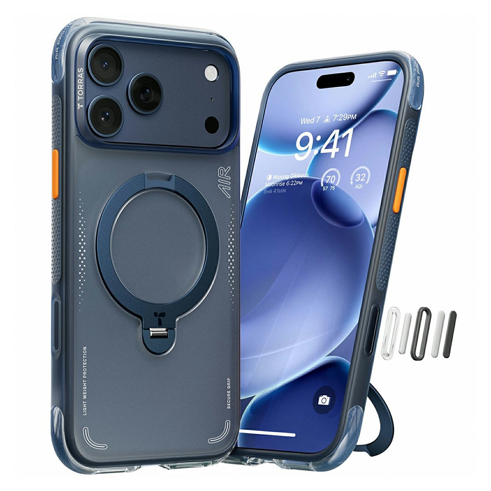 MagSafe hoesje voor Apple iPhone 17 Pro Max, Torras, Ostand Spin Air, Blauw