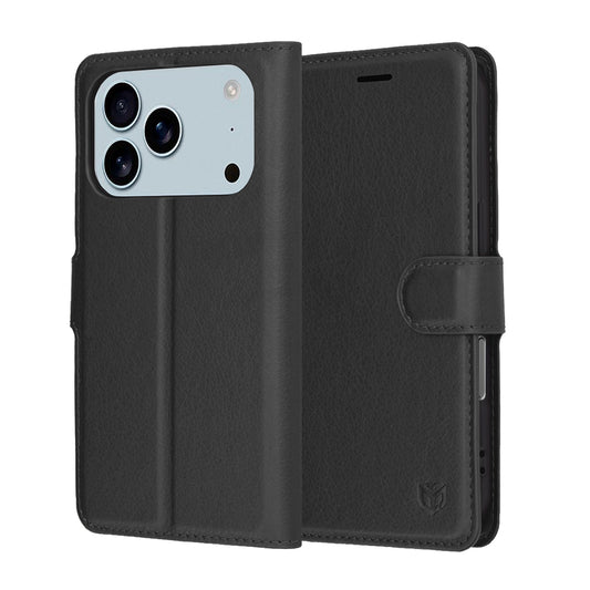 Hoes voor Apple iPhone 17 Pro, Techsuit, Leather Folio, Zwart