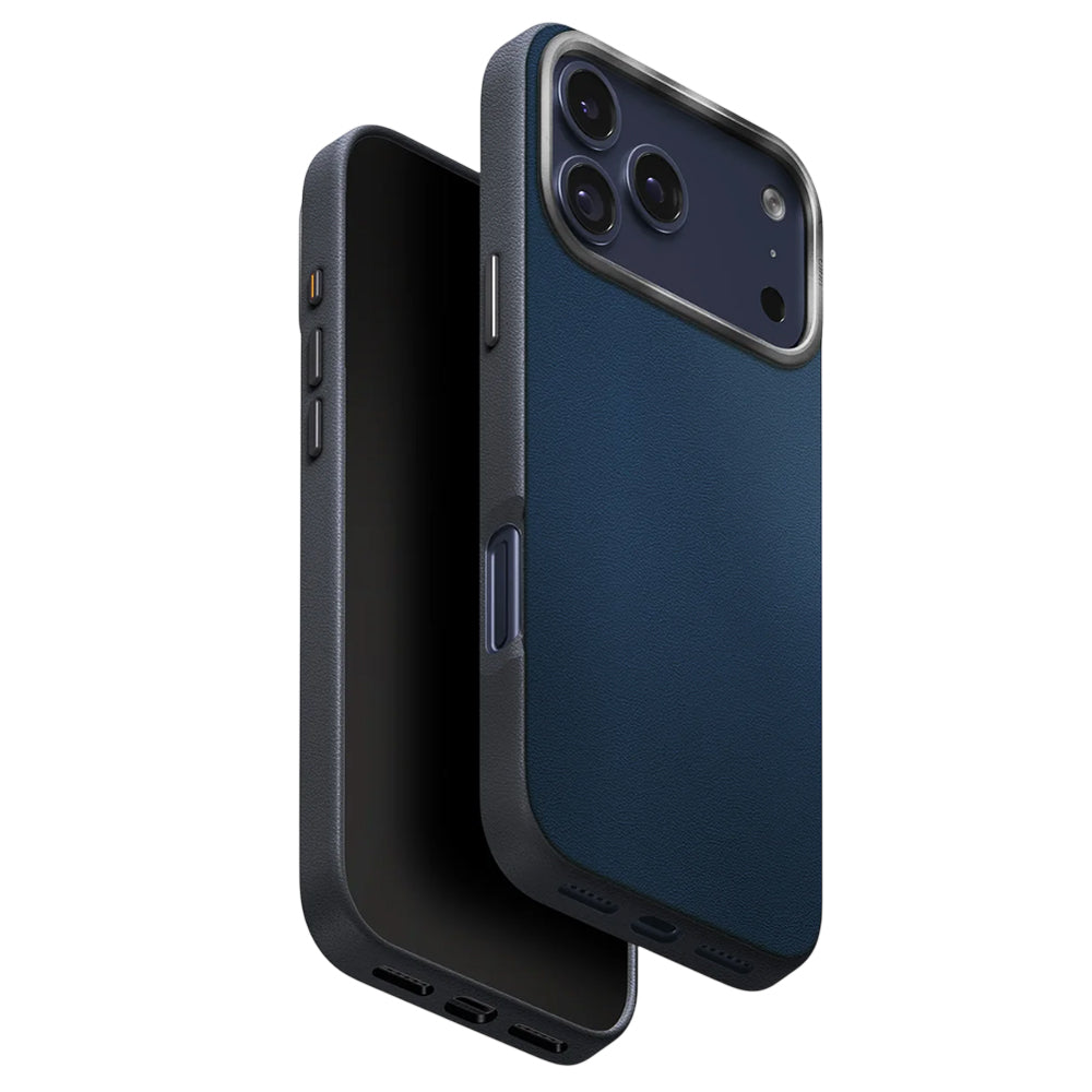 Hoes voor Apple iPhone 17 Pro, UNIQ, Lyden Leatherette, Zwartblauw