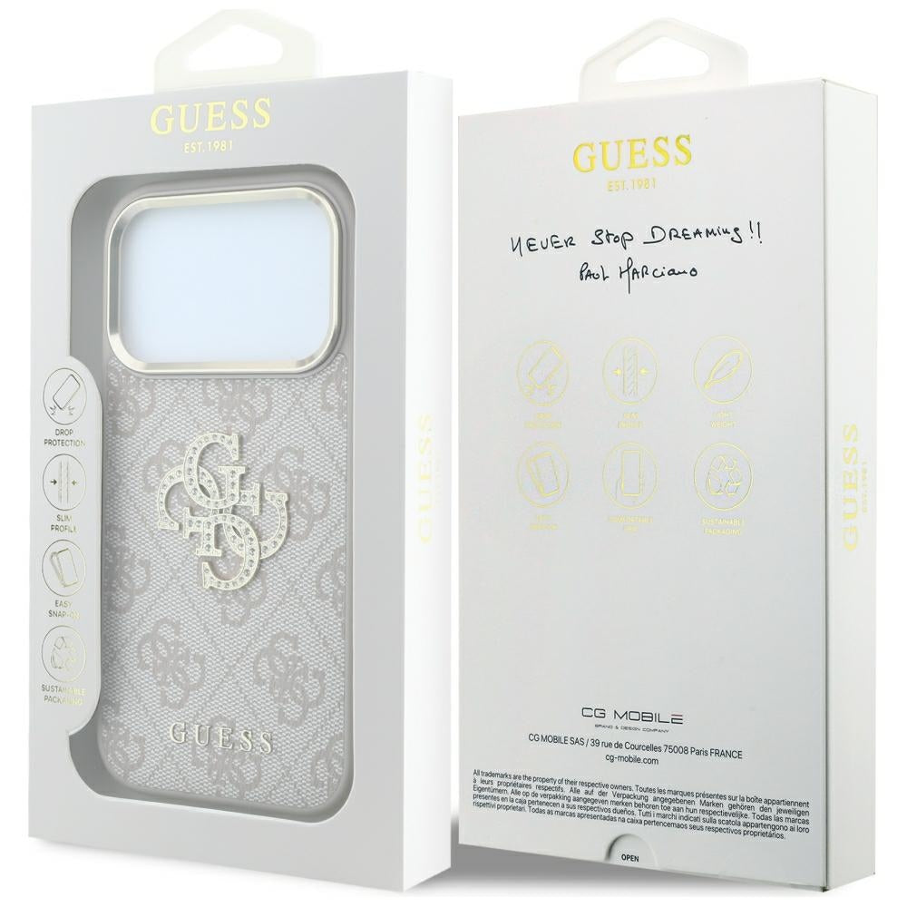 Hoes voor Apple iPhone 18 Pro / 17 Pro, Guess, 4G Big Strass Logo, Roze