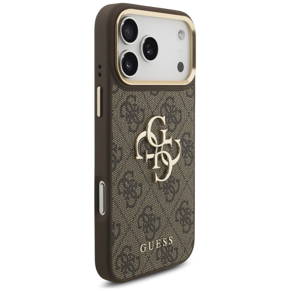 Hoesje voor Apple iPhone 18 Pro / 17 Pro, Guess, Big 4G Classic Logo & Big Strap Metal Buttons, Bruin