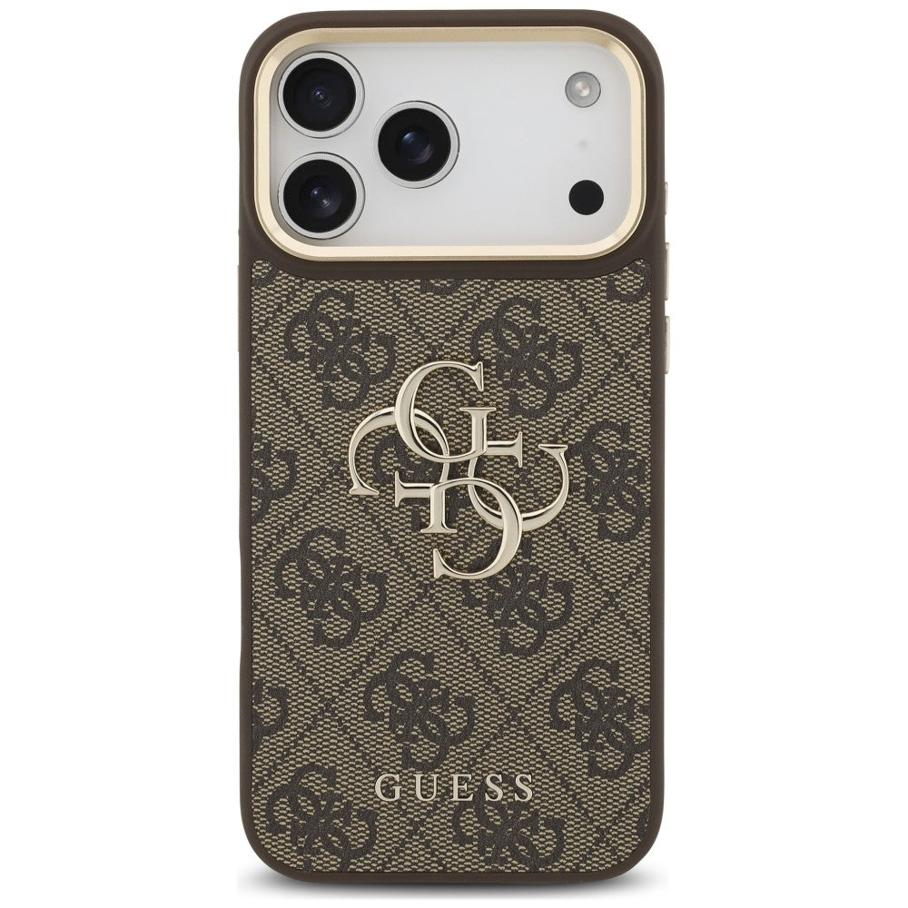 Hoesje voor Apple iPhone 18 Pro / 17 Pro, Guess, Big 4G Classic Logo & Big Strap Metal Buttons, Bruin