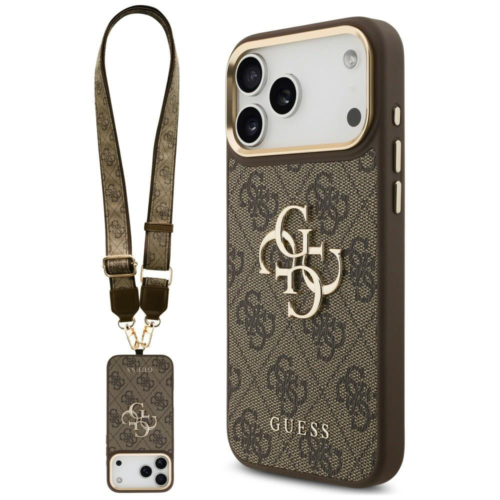 Hoesje voor Apple iPhone 18 Pro / 17 Pro, Guess, Big 4G Classic Logo & Big Strap Metal Buttons, Bruin