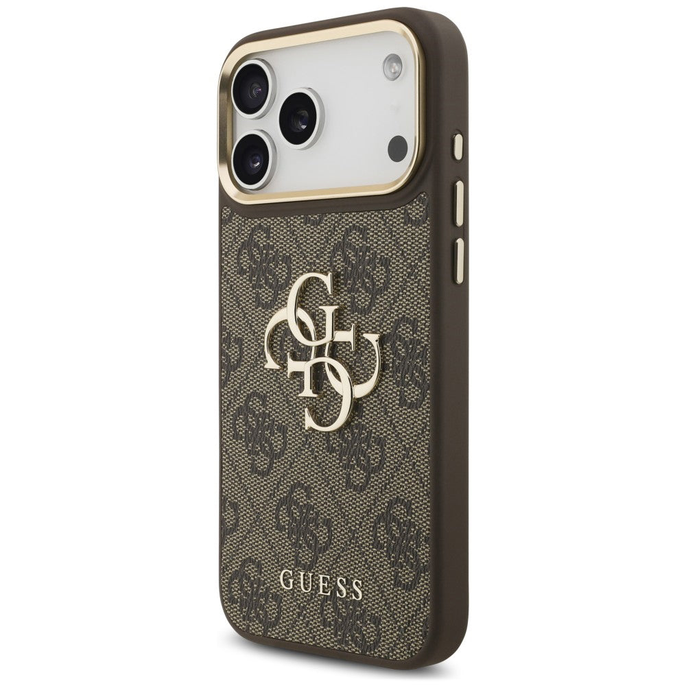 Hoesje voor Apple iPhone 18 Pro / 17 Pro, Guess, Big 4G Classic Logo & Big Strap Metal Buttons, Bruin