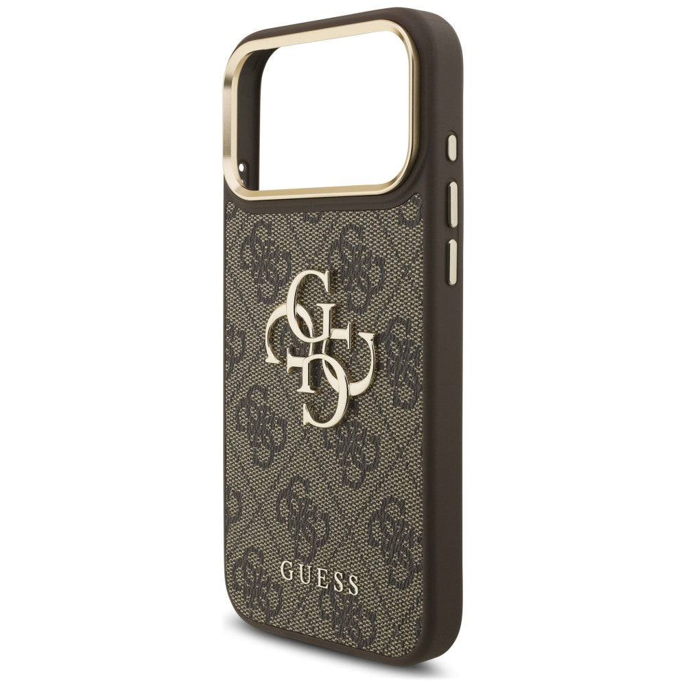 Hoesje voor Apple iPhone 18 Pro / 17 Pro, Guess, Big 4G Classic Logo & Big Strap Metal Buttons, Bruin