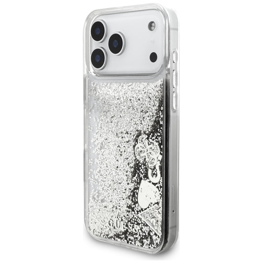 Hoesje voor Apple iPhone 18 Pro / 17 Pro, Guess, Liquid Glitter Charms, zilverkleurig
