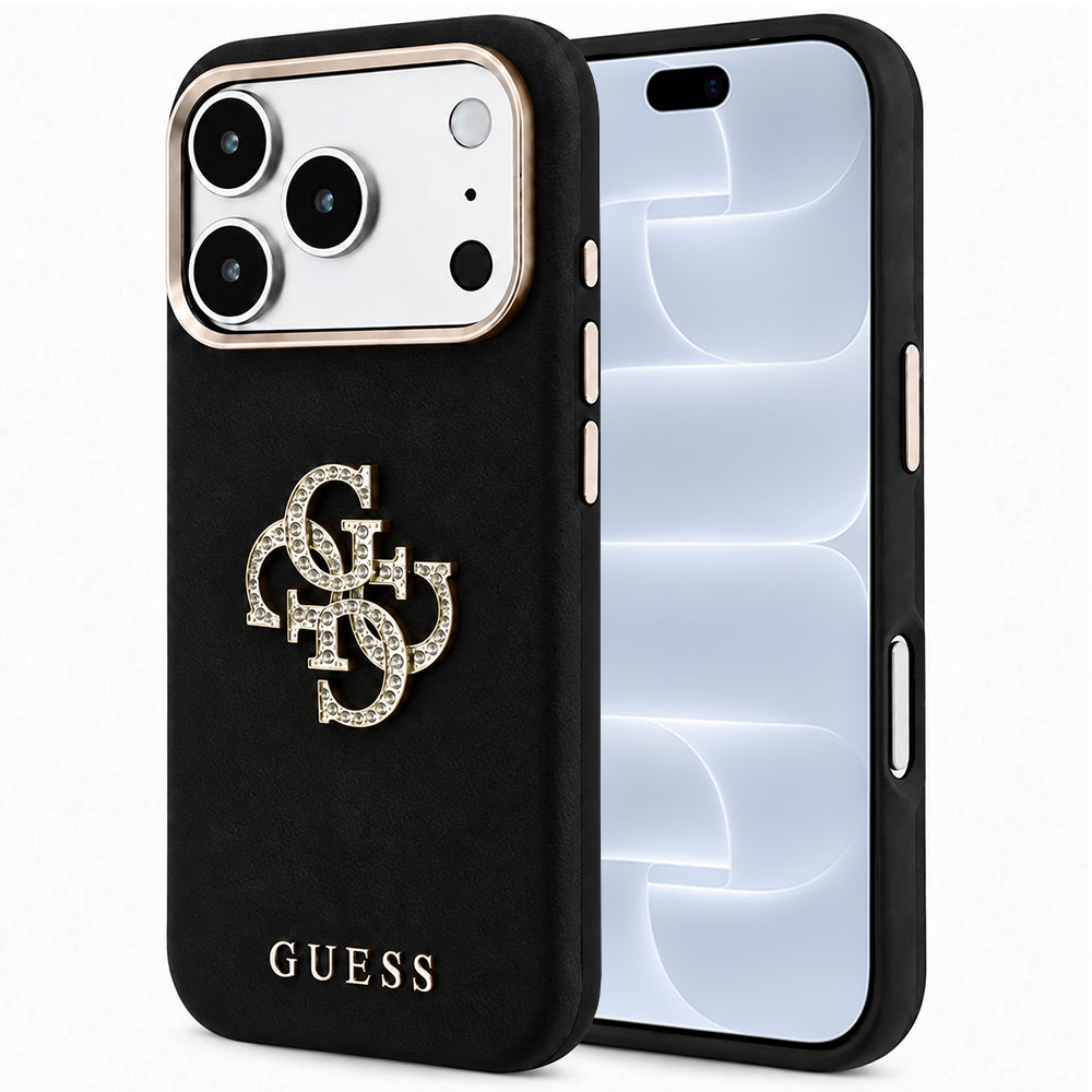 Hoes voor Apple iPhone 18 Pro / 17 Pro, Guess, Smooth Big Strass Logo, Zwart