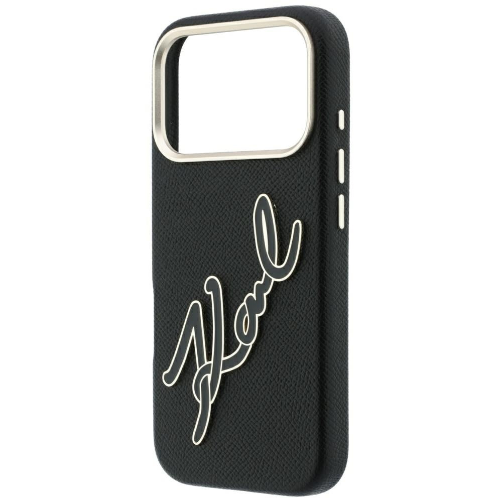 Hoes voor Apple iPhone 18 Pro / 17 Pro, Karl Lagerfeld, Smooth Big Resin Signature Logo, Zwart