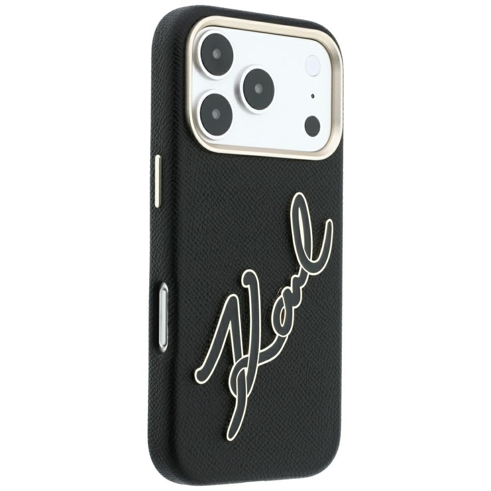 Hoes voor Apple iPhone 18 Pro / 17 Pro, Karl Lagerfeld, Smooth Big Resin Signature Logo, Zwart
