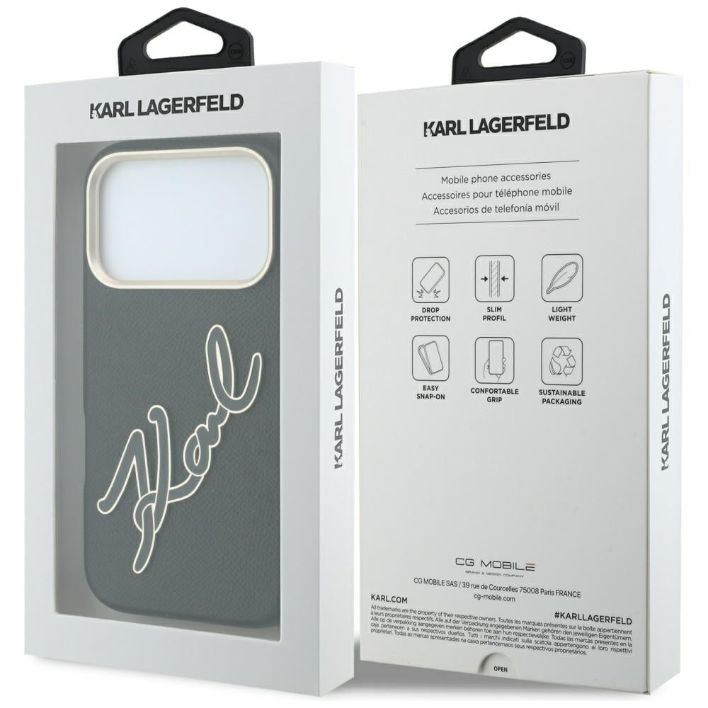 Hoes voor Apple iPhone 18 Pro / 17 Pro, Karl Lagerfeld, Smooth Big Resin Signature Logo, Zwart