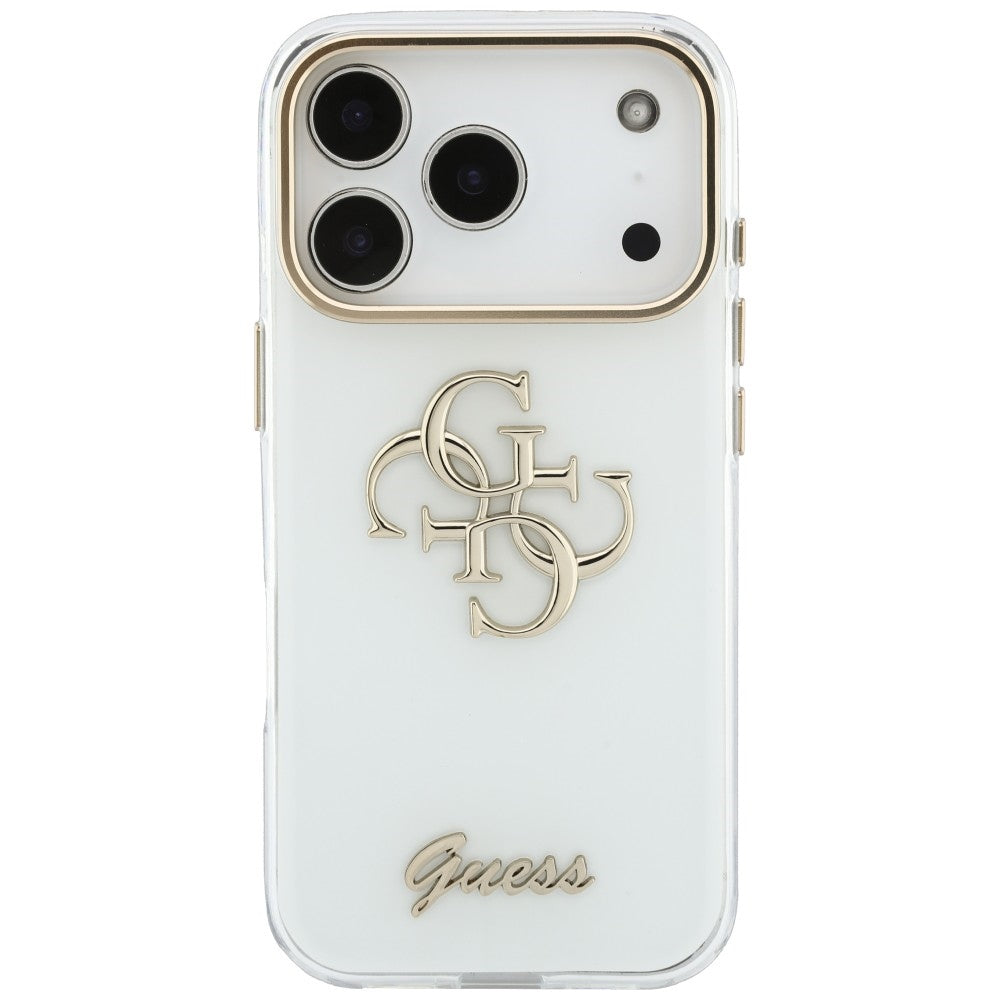 Hoesje voor Apple iPhone 18 Pro, Guess, IML 4G Metal Script, Wit