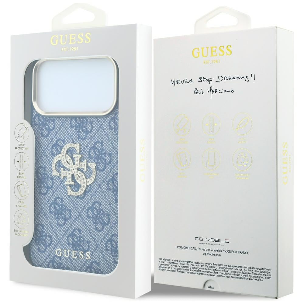 Hoes voor Apple iPhone 18 Pro Max / 17 Pro Max, Guess, 4G Big Strass Logo, Blauw