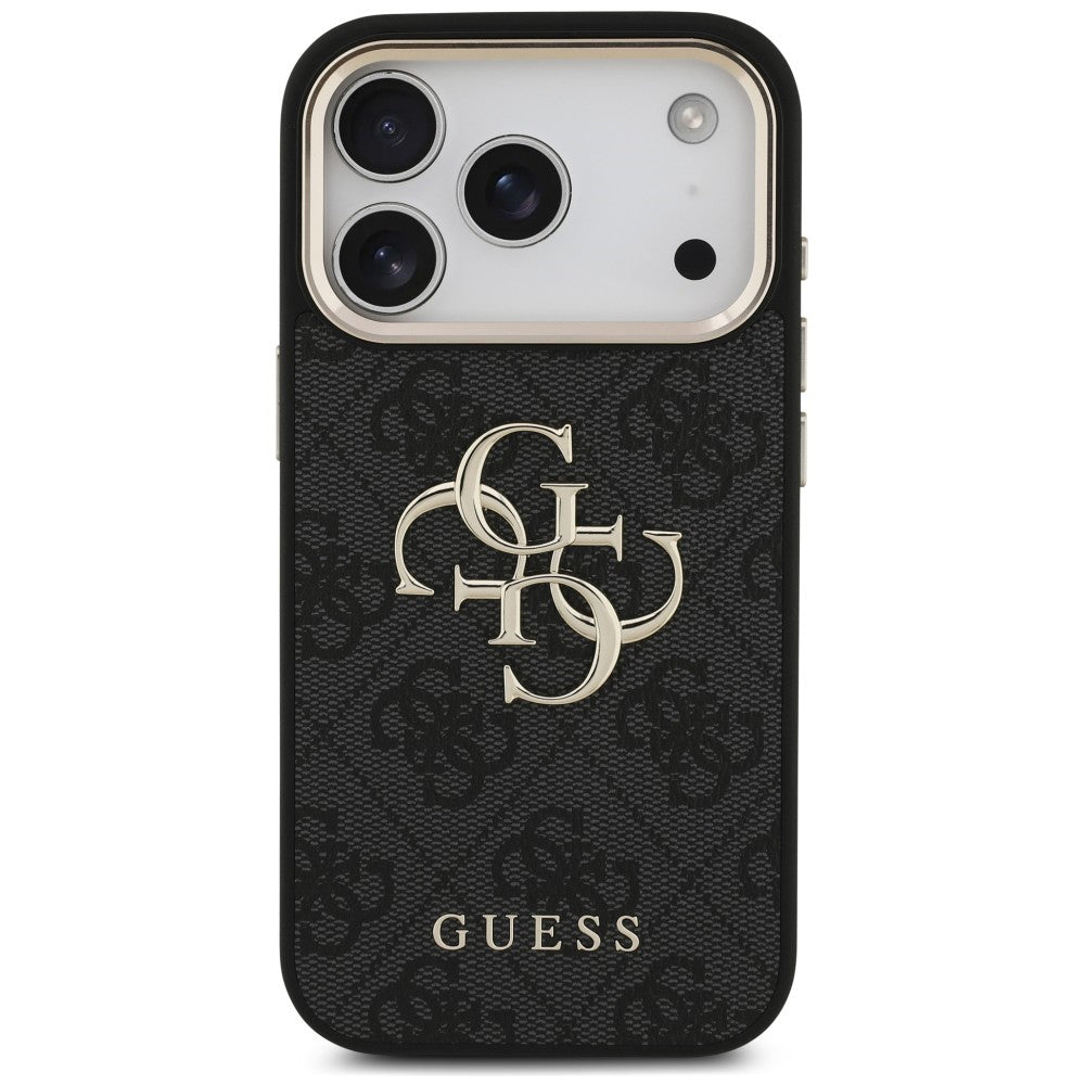 Hoes voor Apple iPhone 18 Pro Max / 17 Pro Max, Guess, 4G Classic Logo met Band, Zwart Goud
