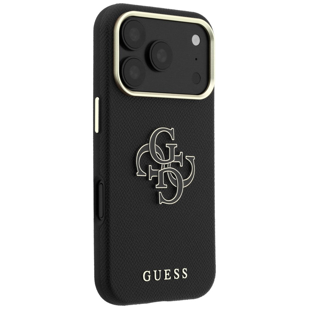Hoes voor Apple iPhone 18 Pro Max / 17 Pro Max, Guess, Gegranuleerd Groot Resin Logo, Zwart
