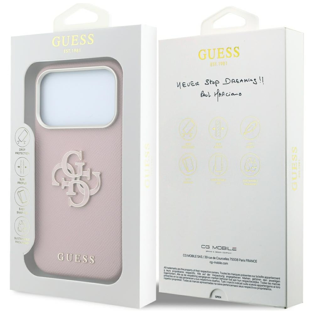 Hoes voor Apple iPhone 18 Pro Max / 17 Pro Max, Guess, Gegranuleerd Groot Resin Logo, Roze