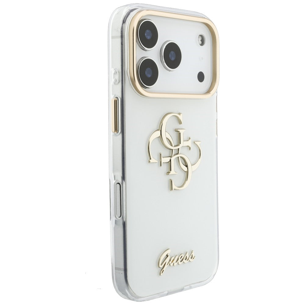 Hoesje voor Apple iPhone 18 Pro Max / 17 Pro Max, Guess, IML 4G Metal Script, Wit
