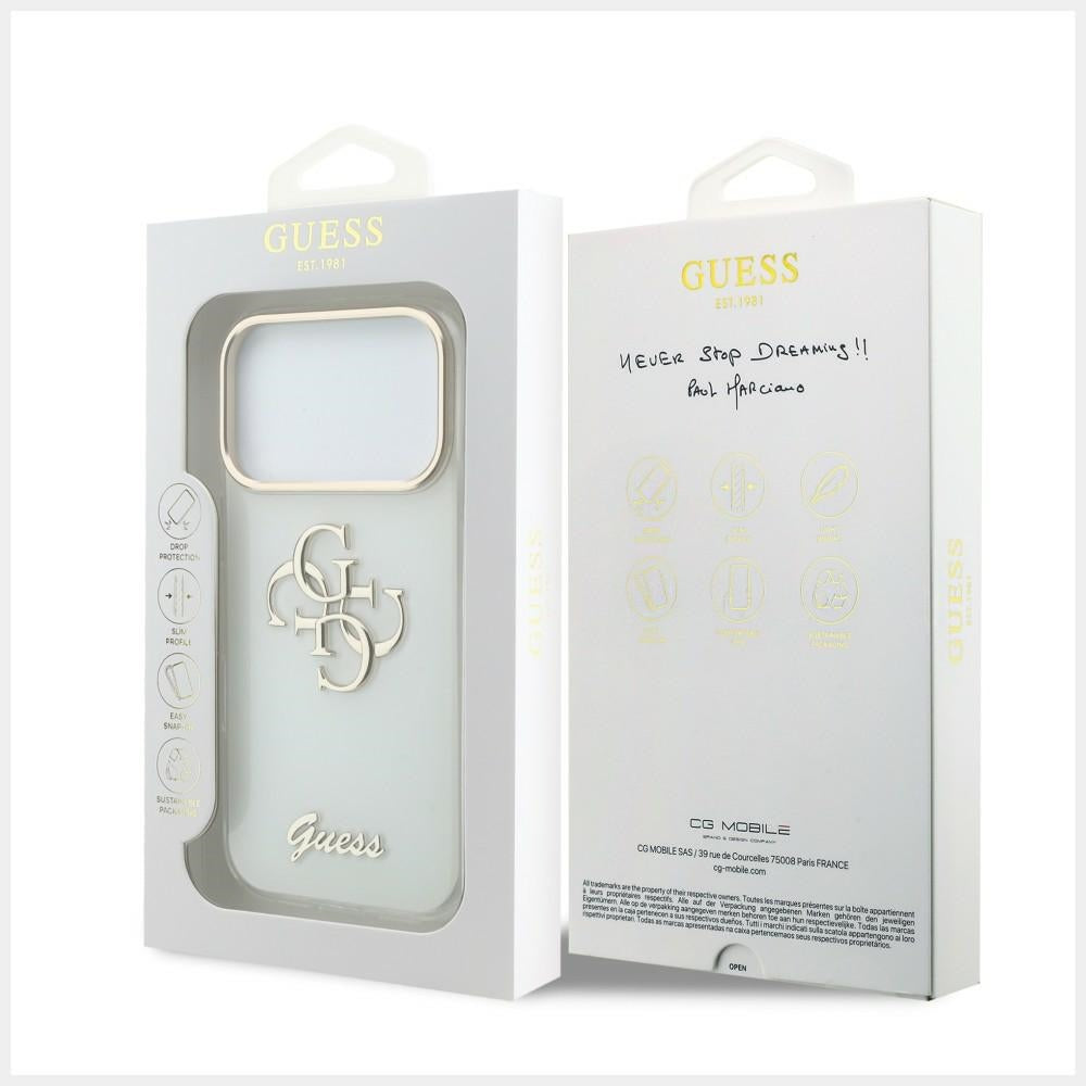 Hoesje voor Apple iPhone 18 Pro Max / 17 Pro Max, Guess, IML 4G Metal Script, Wit