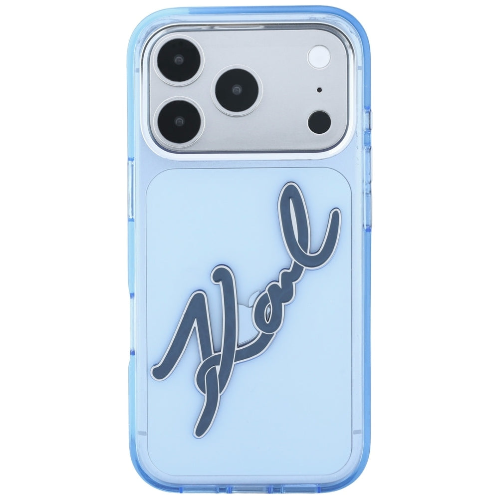 Hoesje voor Apple iPhone 18 Pro Max / 17 Pro Max, Karl Lagerfeld, IML Big Signature Resin Logo Metal Frame, Blauw