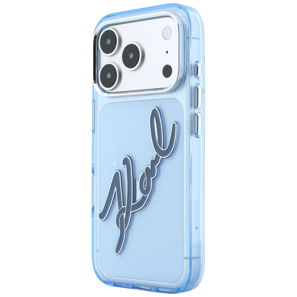 Hoesje voor Apple iPhone 18 Pro Max / 17 Pro Max, Karl Lagerfeld, IML Big Signature Resin Logo Metal Frame, Blauw