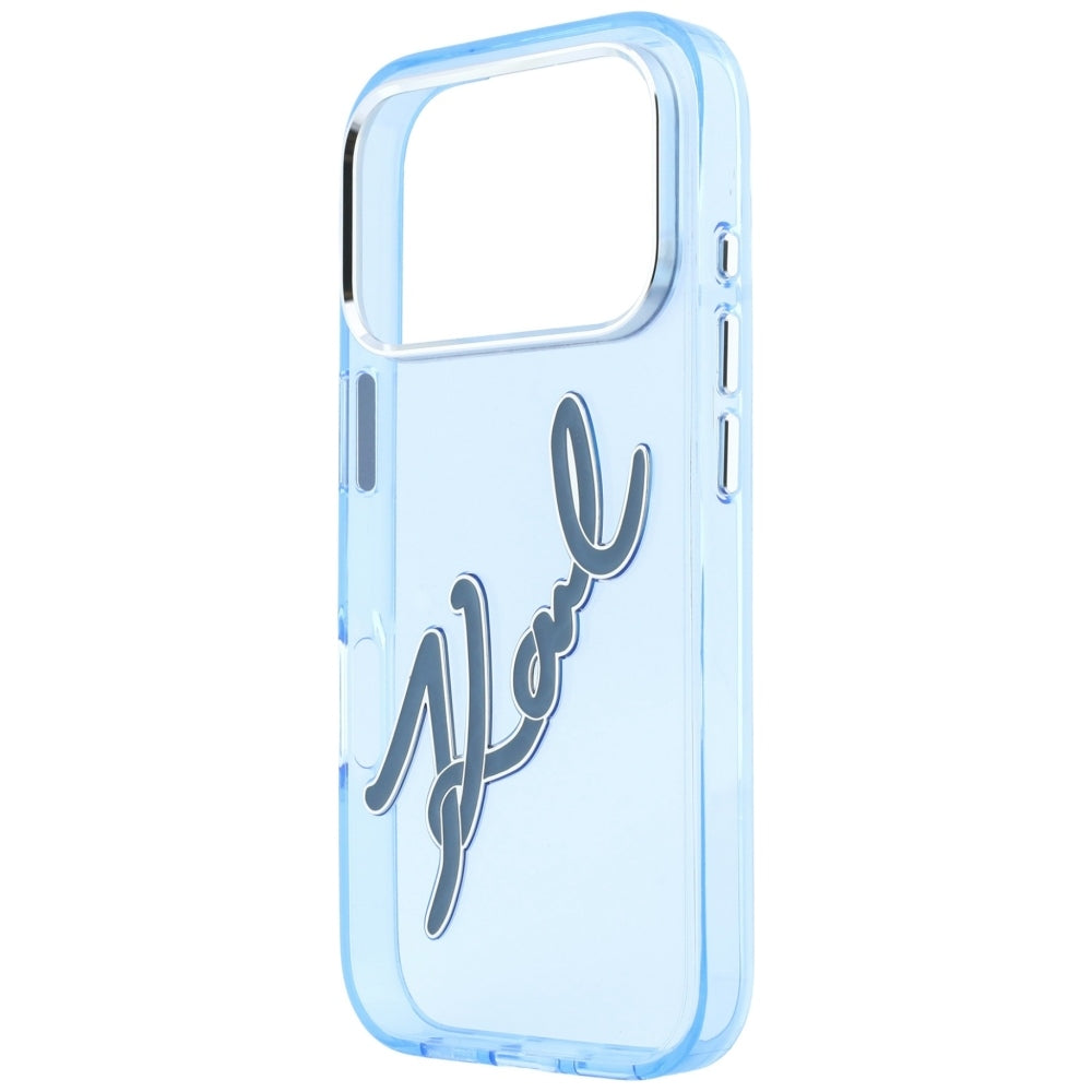 Hoesje voor Apple iPhone 18 Pro Max / 17 Pro Max, Karl Lagerfeld, IML Big Signature Resin Logo Metal Frame, Blauw