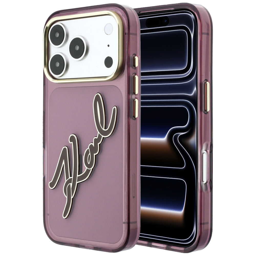 Hoes voor Apple iPhone 18 Pro Max / 17 Pro Max, Karl Lagerfeld, IML Big Signature Resin Logo Metal Frame, Bordeaux