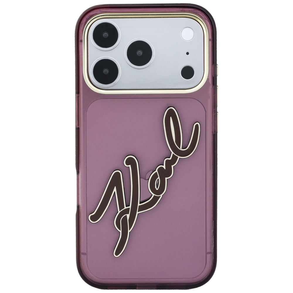 Hoes voor Apple iPhone 18 Pro Max / 17 Pro Max, Karl Lagerfeld, IML Big Signature Resin Logo Metal Frame, Bordeaux