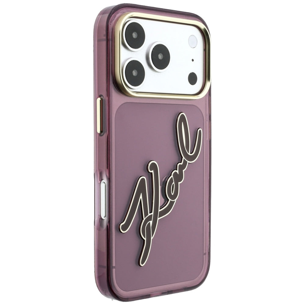 Hoes voor Apple iPhone 18 Pro Max / 17 Pro Max, Karl Lagerfeld, IML Big Signature Resin Logo Metal Frame, Bordeaux