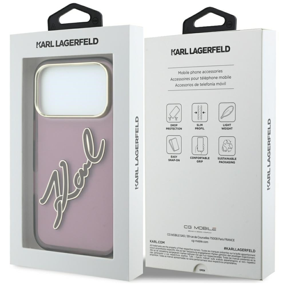 Hoes voor Apple iPhone 18 Pro Max / 17 Pro Max, Karl Lagerfeld, IML Big Signature Resin Logo Metal Frame, Bordeaux