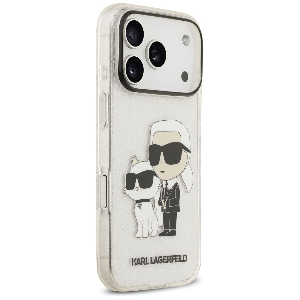 Case for Apple iPhone 18 Pro Max / 17 Pro Max, Karl Lagerfeld, IML Glitter Karl and Choupette NFT, Transparent