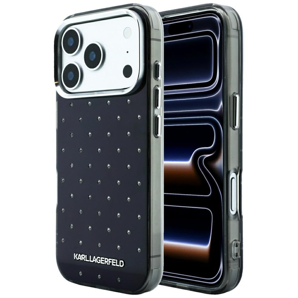 Hoes voor Apple iPhone 18 Pro Max / 17 Pro Max, Karl Lagerfeld, IML Strass-steentjes en Geëlectroplateerd Logo, Zwart