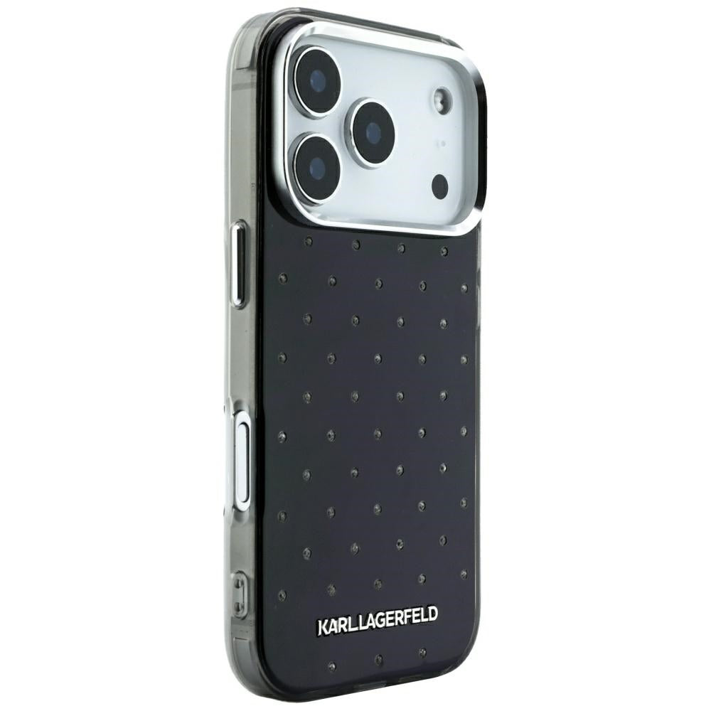 Hoes voor Apple iPhone 18 Pro Max / 17 Pro Max, Karl Lagerfeld, IML Strass-steentjes en Geëlectroplateerd Logo, Zwart