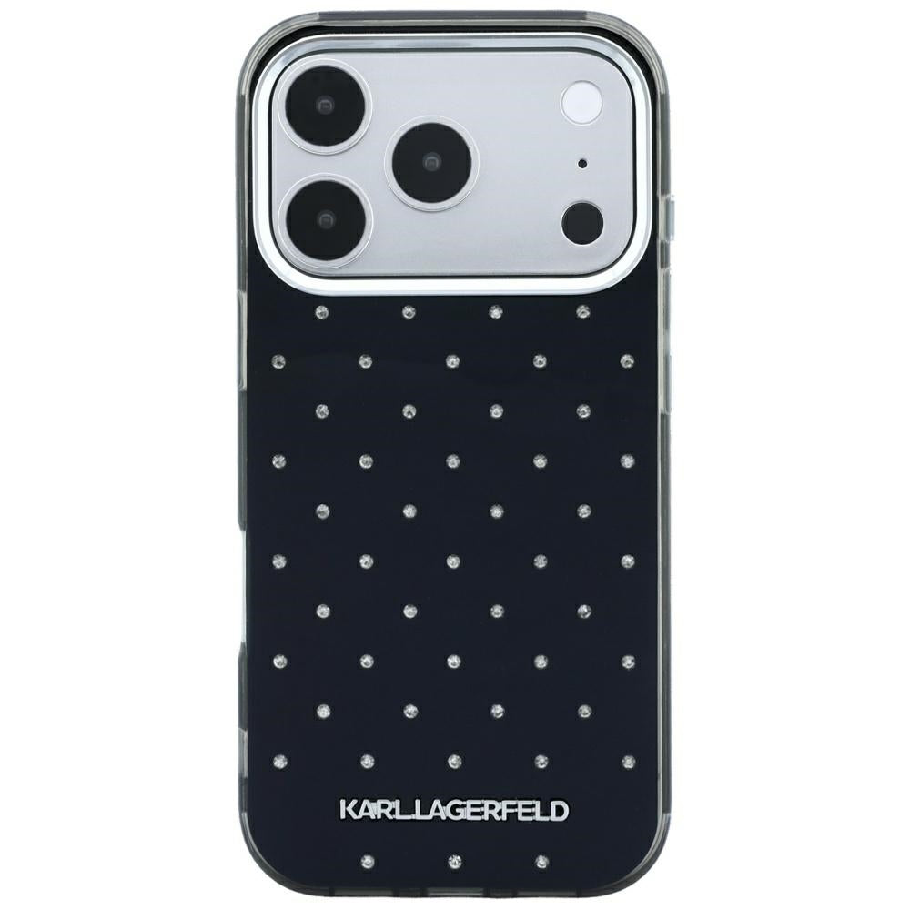 Hoes voor Apple iPhone 18 Pro Max / 17 Pro Max, Karl Lagerfeld, IML Strass-steentjes en Geëlectroplateerd Logo, Zwart