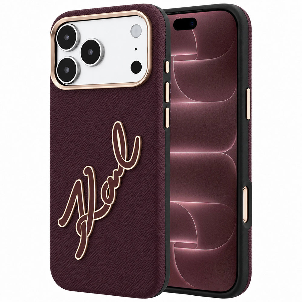 Hoes voor Apple iPhone 18 Pro Max / 17 Pro Max, Karl Lagerfeld, Smooth Big Resin Signature Logo, Wijnrood