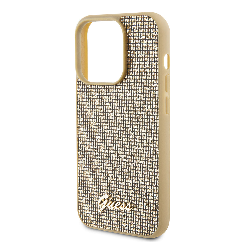 Hoesje voor Apple iPhone 15 Pro, Guess, PU Square Mirror Script Logo, Goud GUHCP15LPMSDGSD