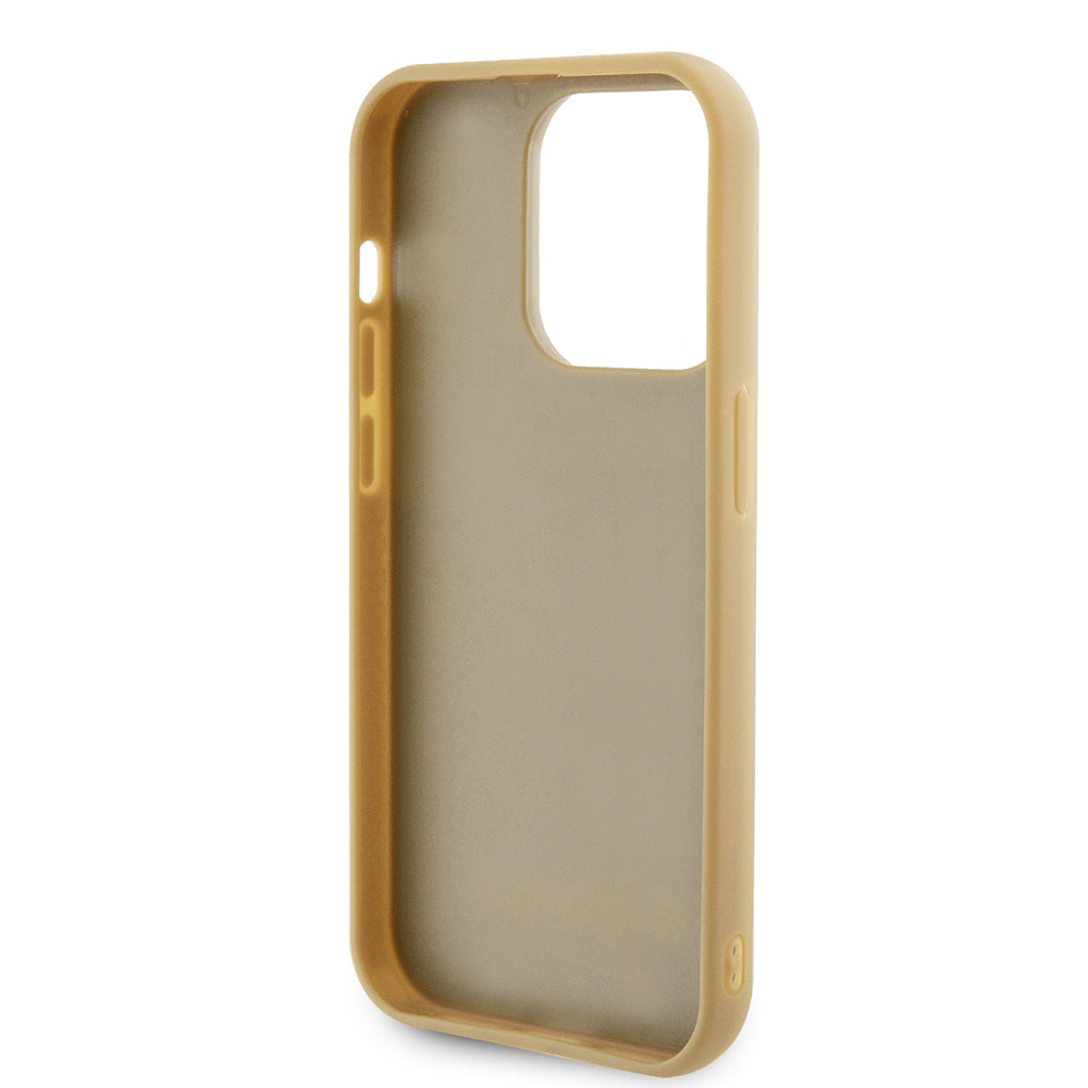 Hoesje voor Apple iPhone 15 Pro, Guess, PU Square Mirror Script Logo, Goud GUHCP15LPMSDGSD