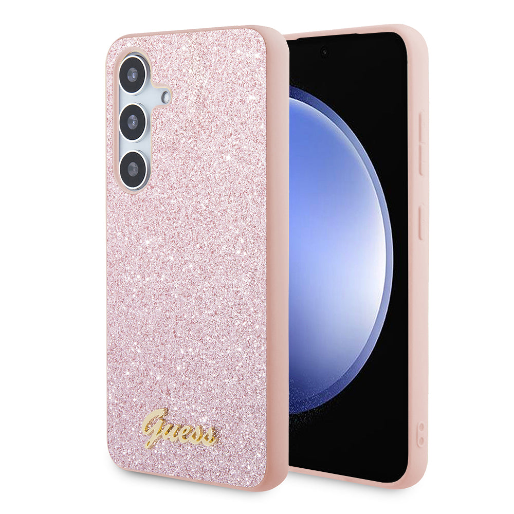 Hoes voor Samsung Galaxy S24+ S926, Guess, Glitter Script, Roze