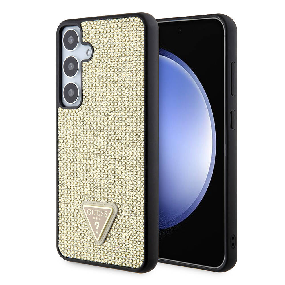 Hoes voor Samsung Galaxy S24+ S926, Guess, Rhinestone Triangle Logo, Goud