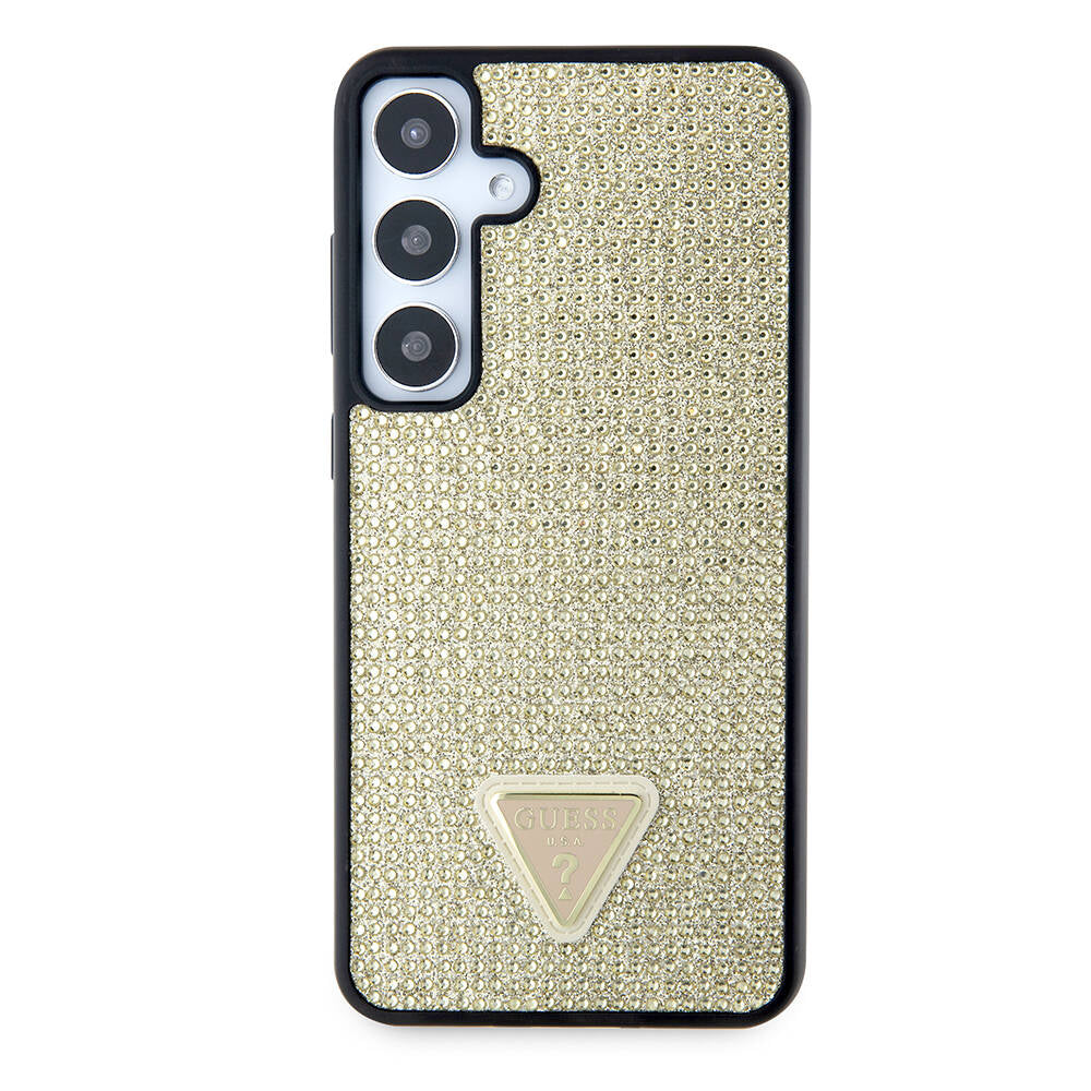 Hoes voor Samsung Galaxy S24+ S926, Guess, Rhinestone Triangle Logo, Goud