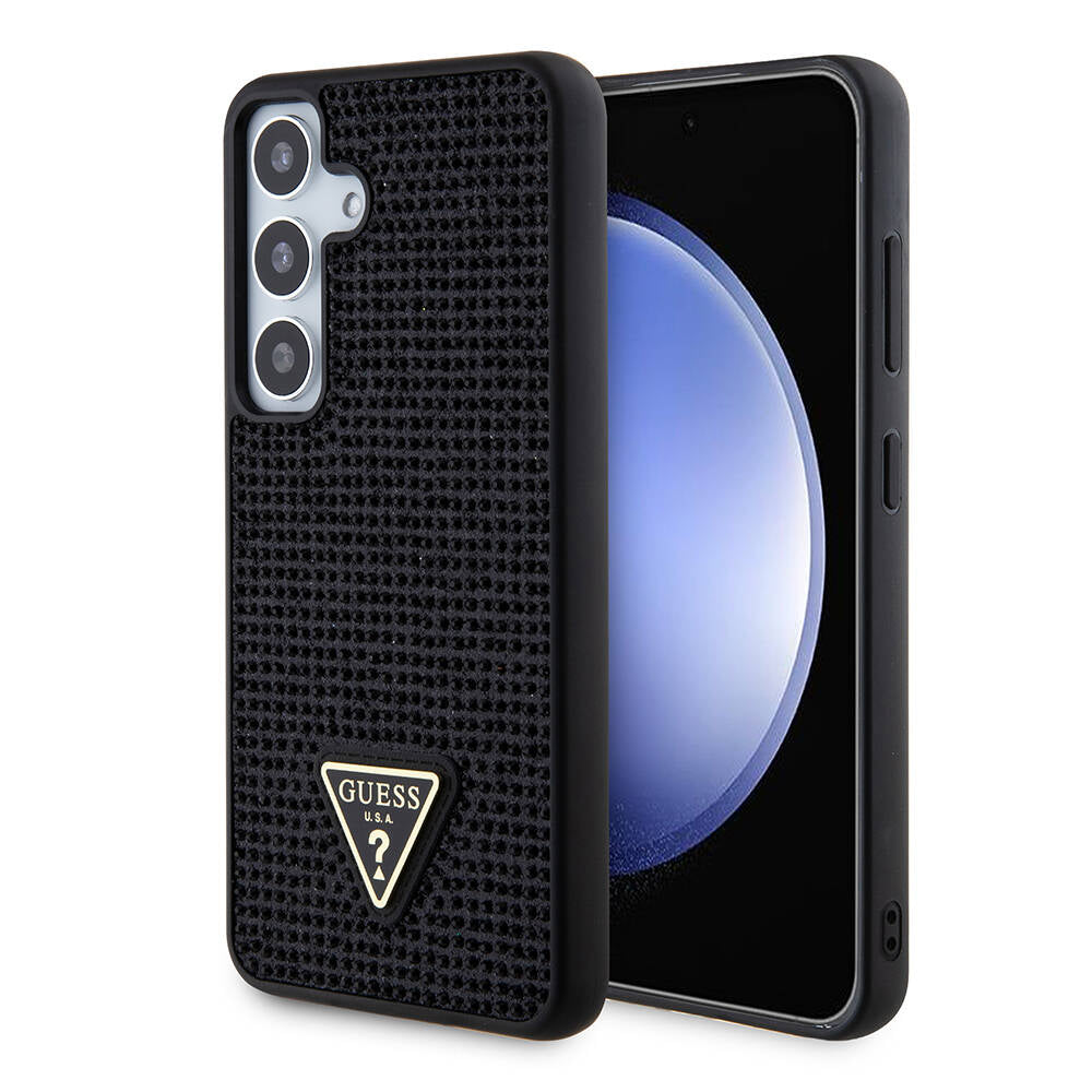 Hoes voor Samsung Galaxy S24+ S926, Guess, Rhinestone Triangle Logo, Zwart