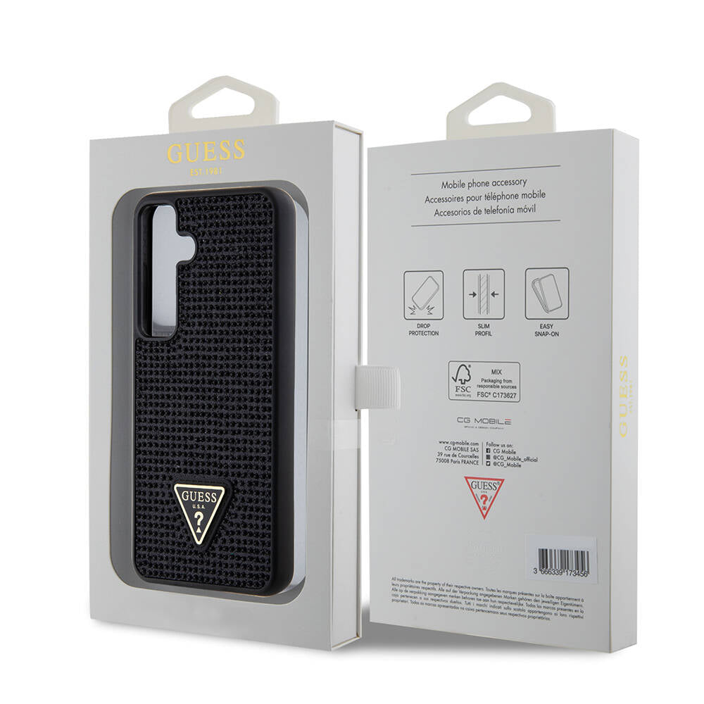 Hoes voor Samsung Galaxy S24+ S926, Guess, Rhinestone Triangle Logo, Zwart