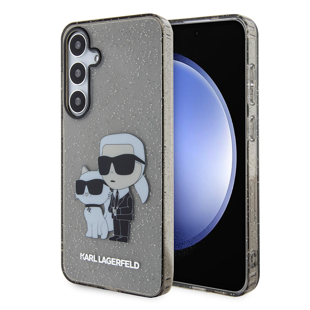 Hoes voor Samsung Galaxy S24+ S926, Karl Lagerfeld, Glitter Karl & Choupette, Zwart Transparant