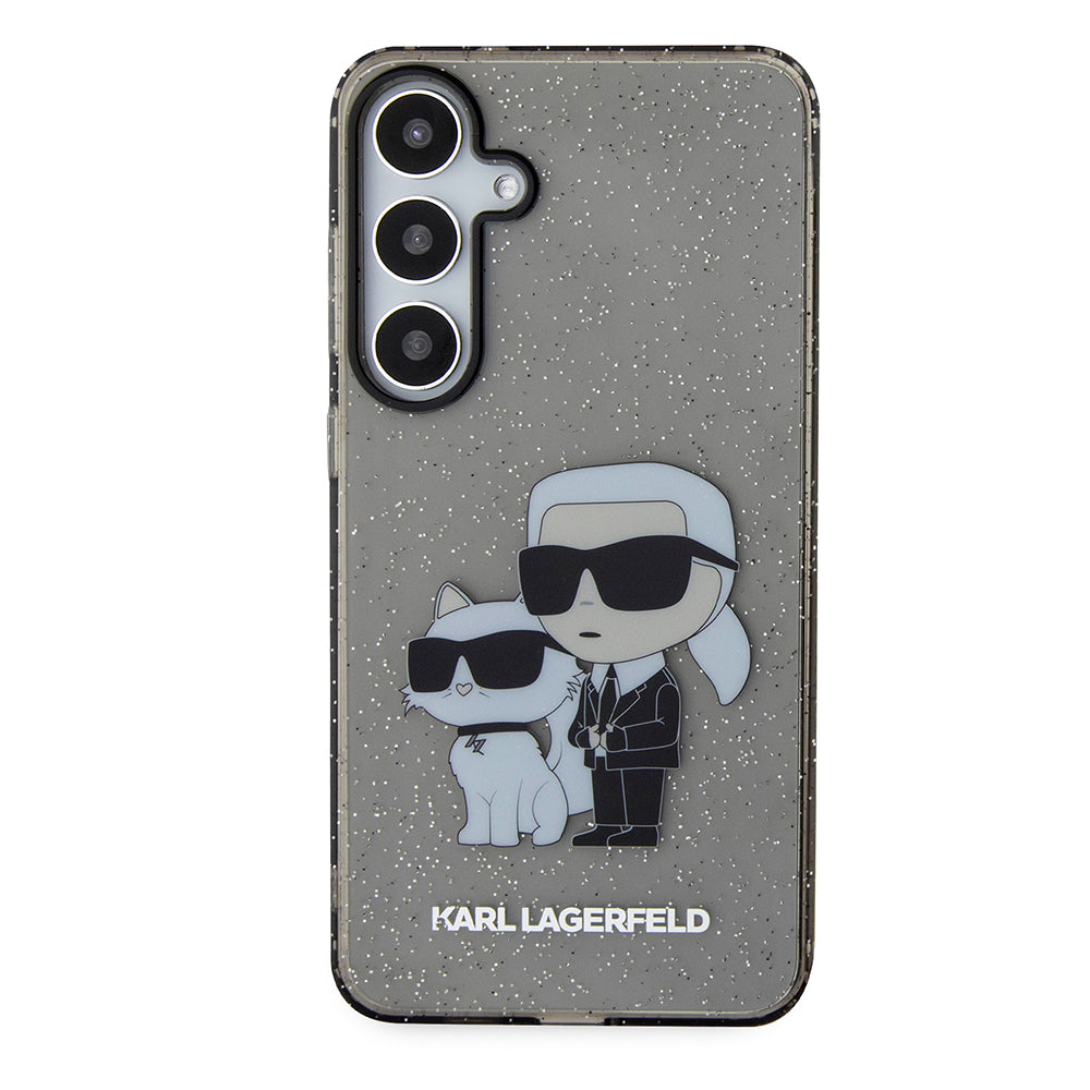 Hoes voor Samsung Galaxy S24+ S926, Karl Lagerfeld, Glitter Karl & Choupette, Zwart Transparant