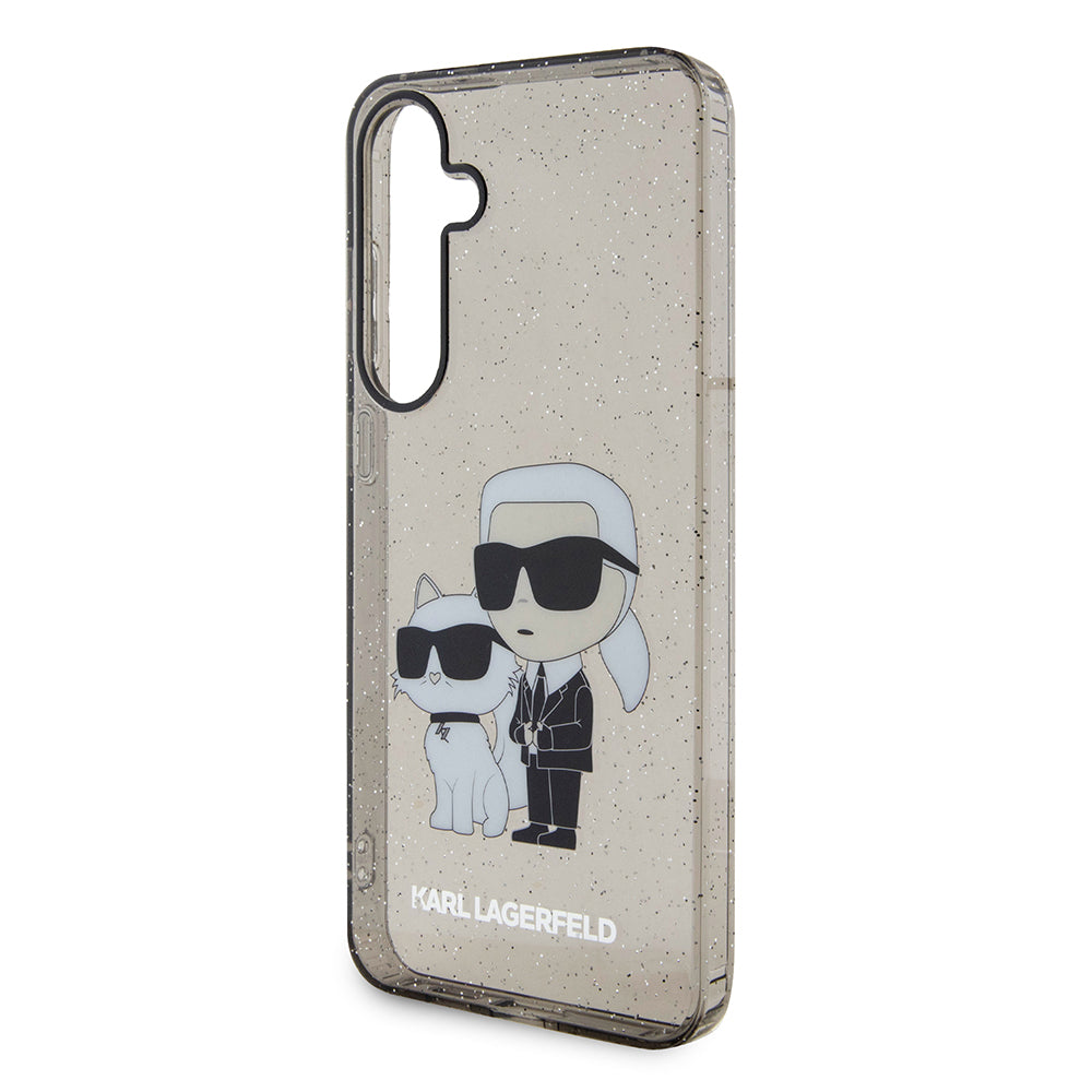 Hoes voor Samsung Galaxy S24+ S926, Karl Lagerfeld, Glitter Karl & Choupette, Zwart Transparant