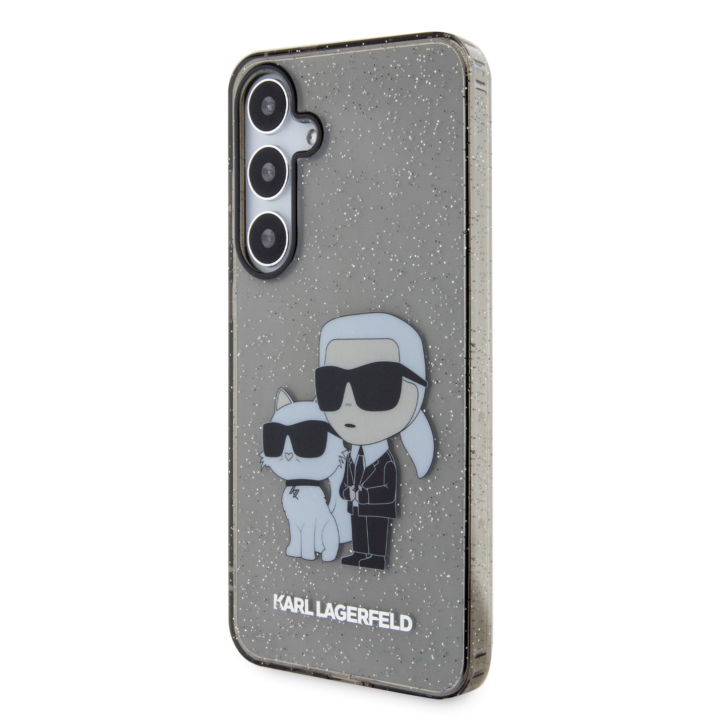 Hoes voor Samsung Galaxy S24+ S926, Karl Lagerfeld, Glitter Karl & Choupette, Zwart Transparant